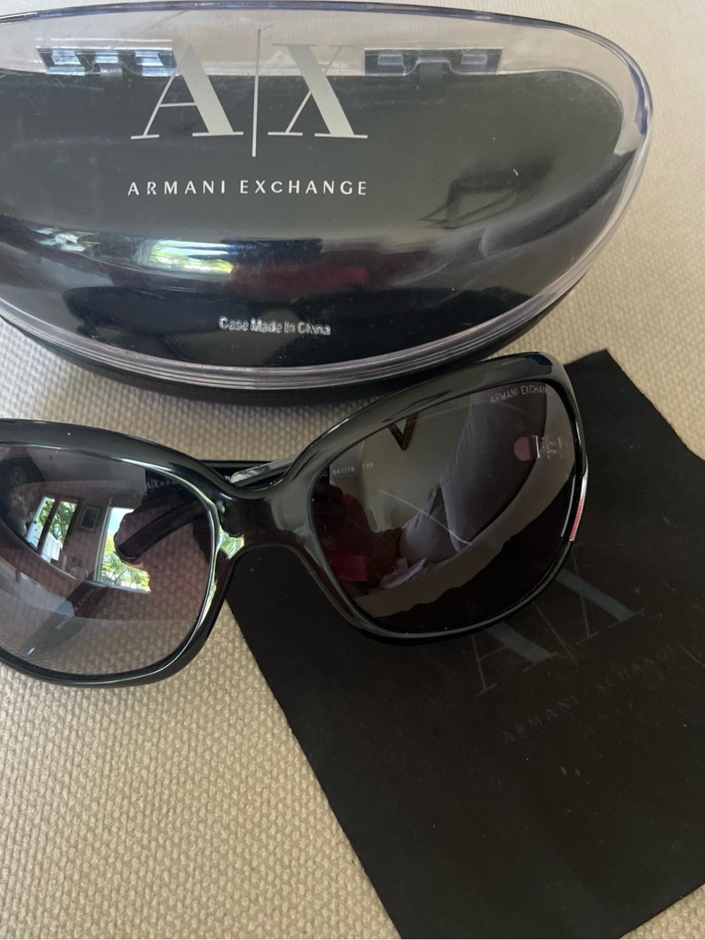 Armani Exchange Glossy Black Oversized Women's Sunglasses
